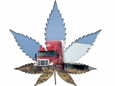 marijuana leaf and truck